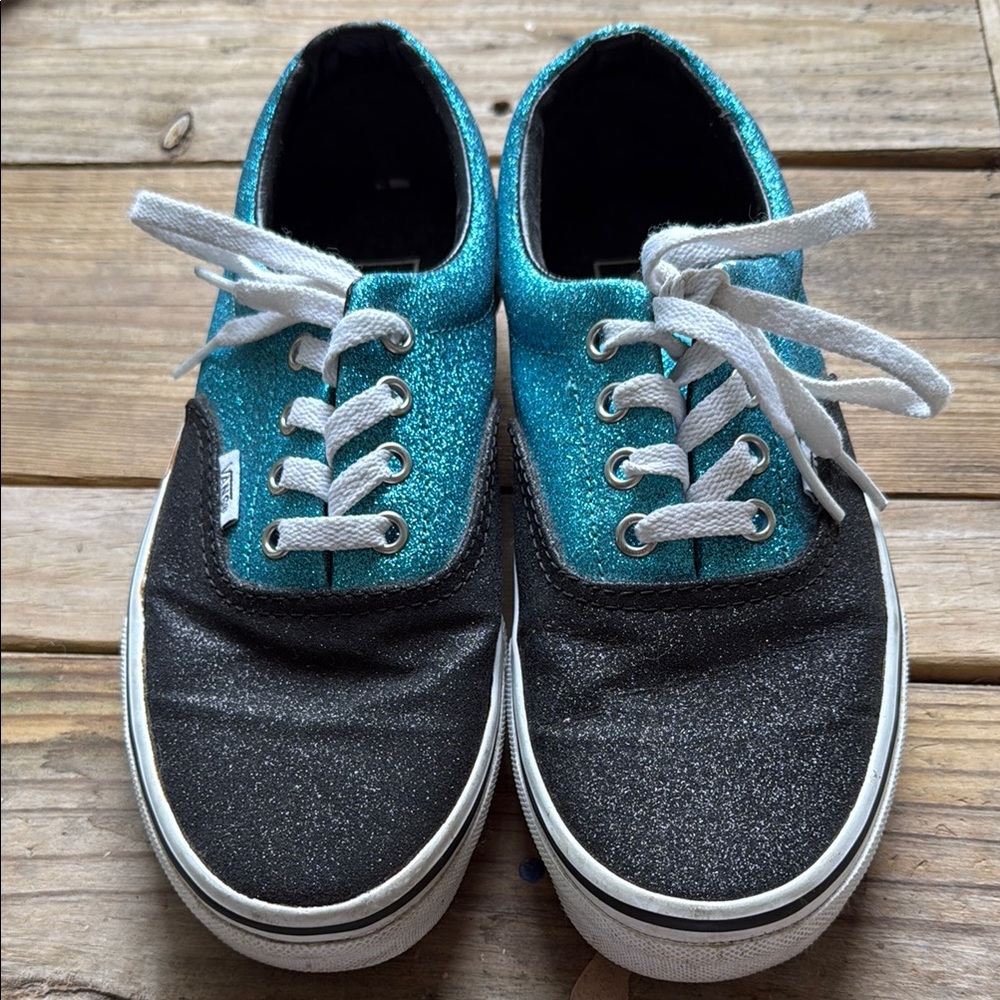 Vans Sparkly Teal and Black Womens Sneakers